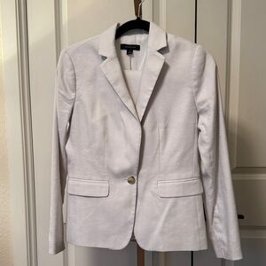 Ann Taylor White Herringbone pattern Pant Suit with Blazer & Pants